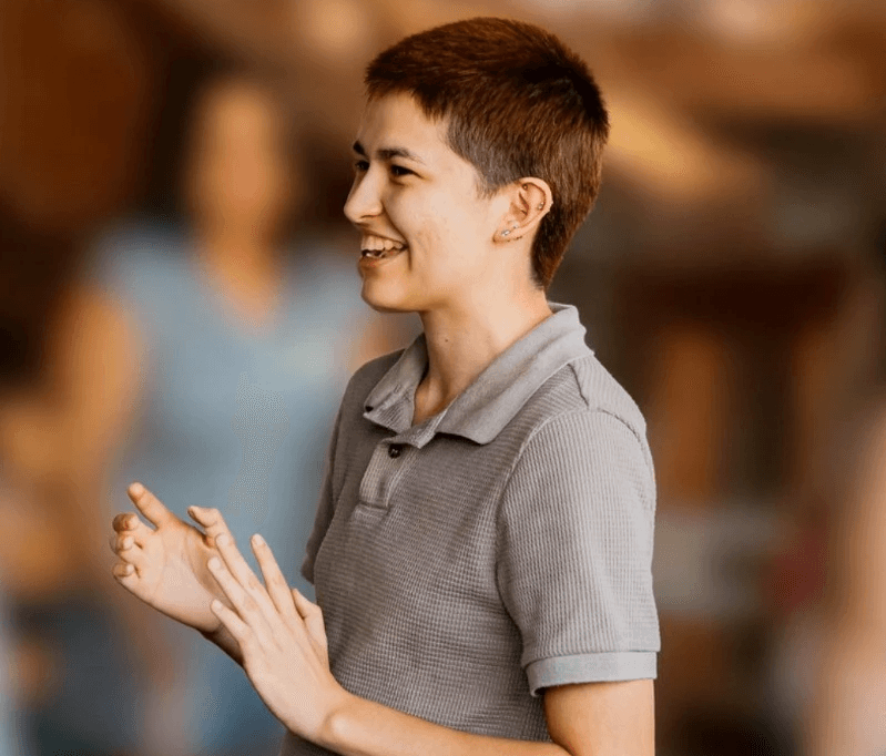 A photo of woman in red