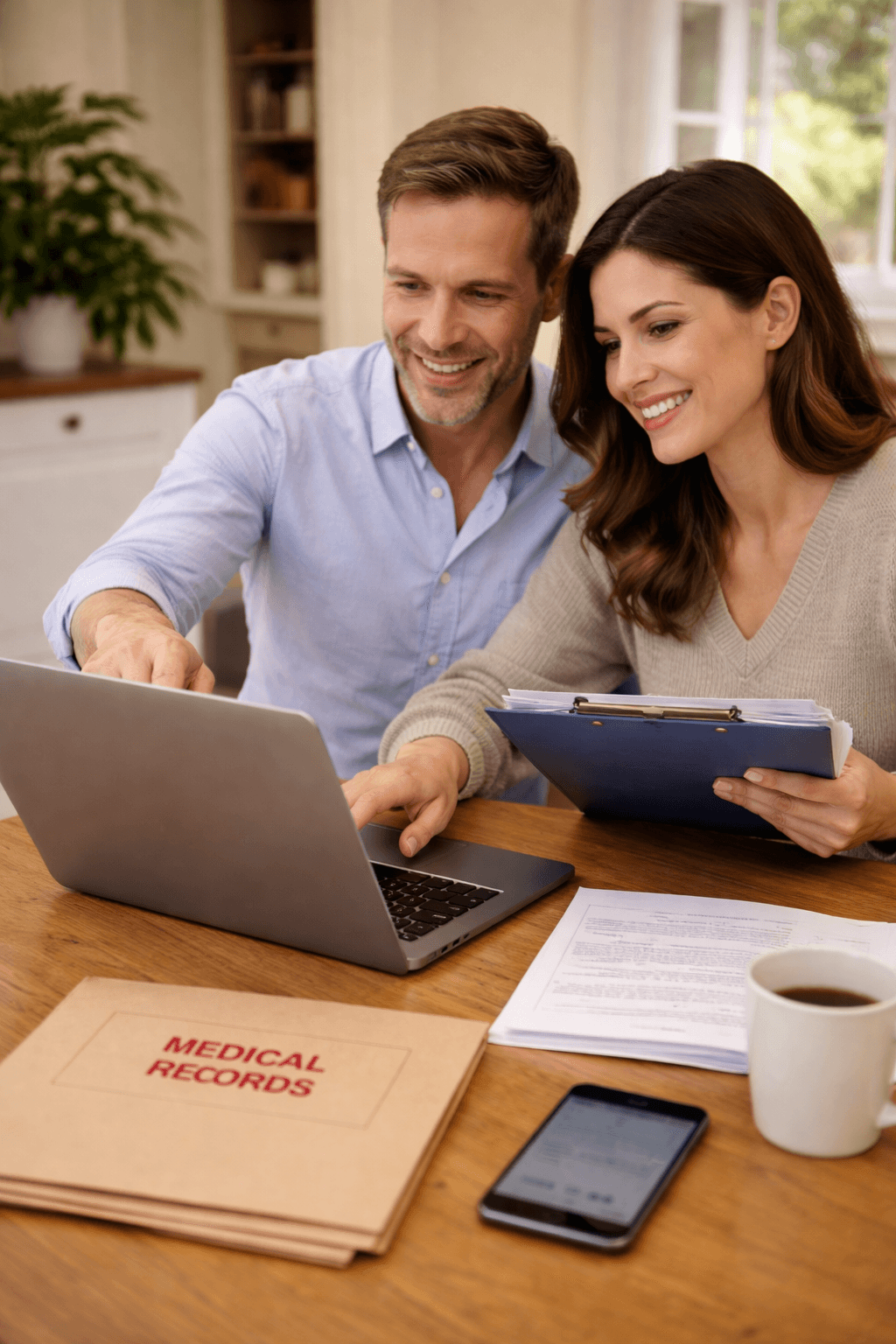 husband and wife working happily on a laptop