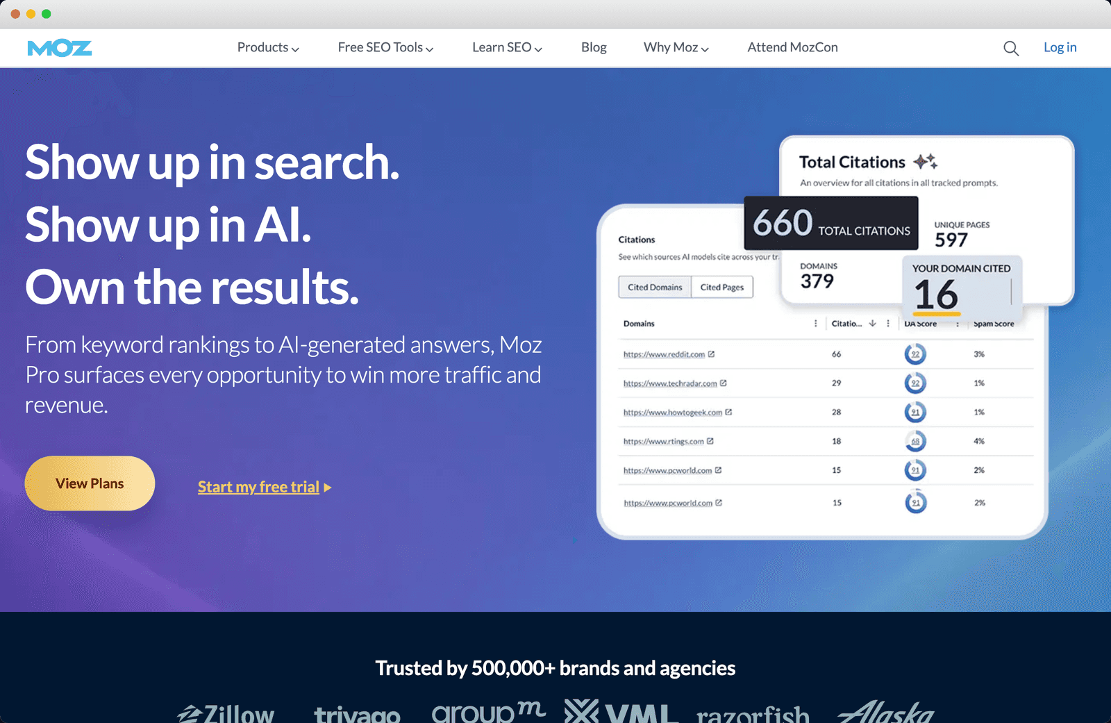 Moz homepage, Show up in search hero