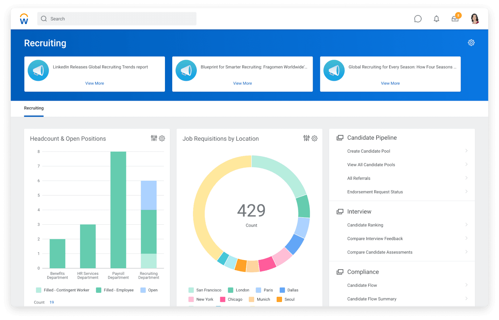 Interface of Workday recruitment system