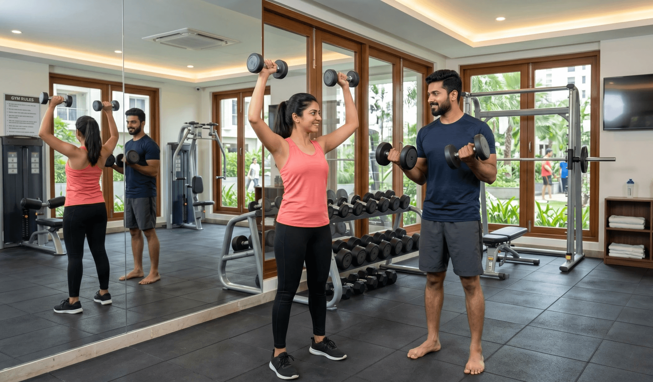 A couple exercising in a gym