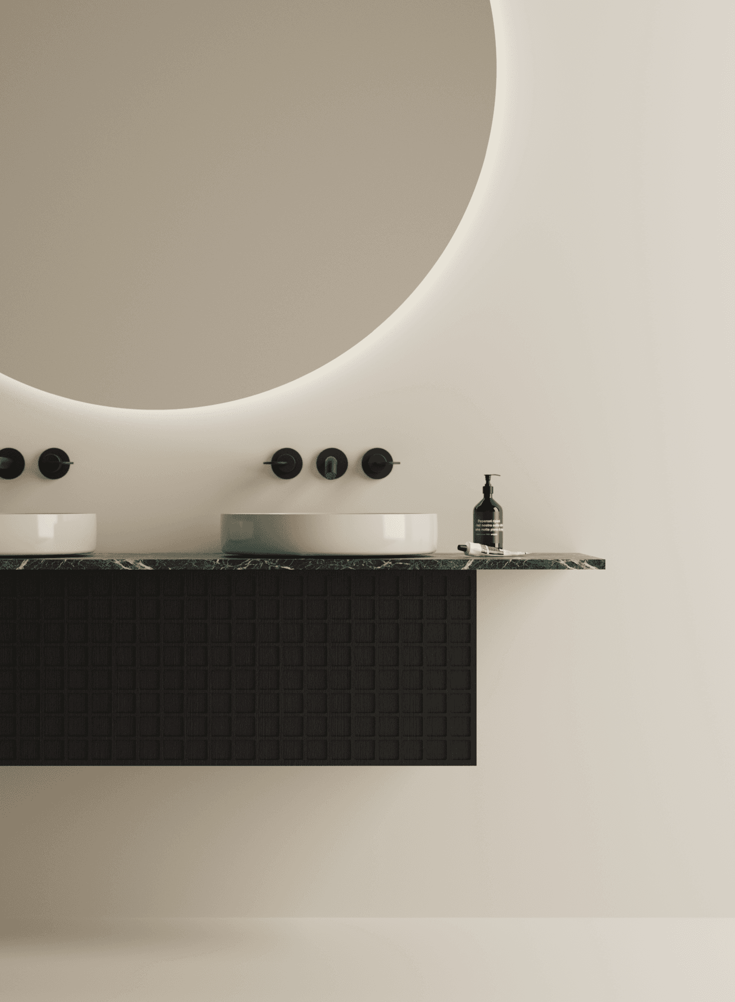 Bloque in rovere scuro e marmo Verde Alpi, Cenote bianco lucido