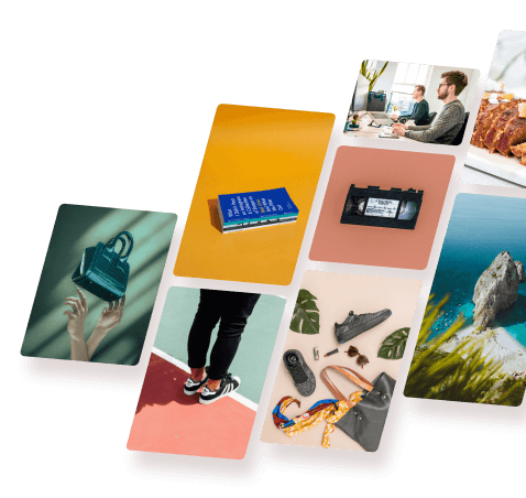 Collage of branded product and lifestyle images arranged in a visual mood board inside a design editor.