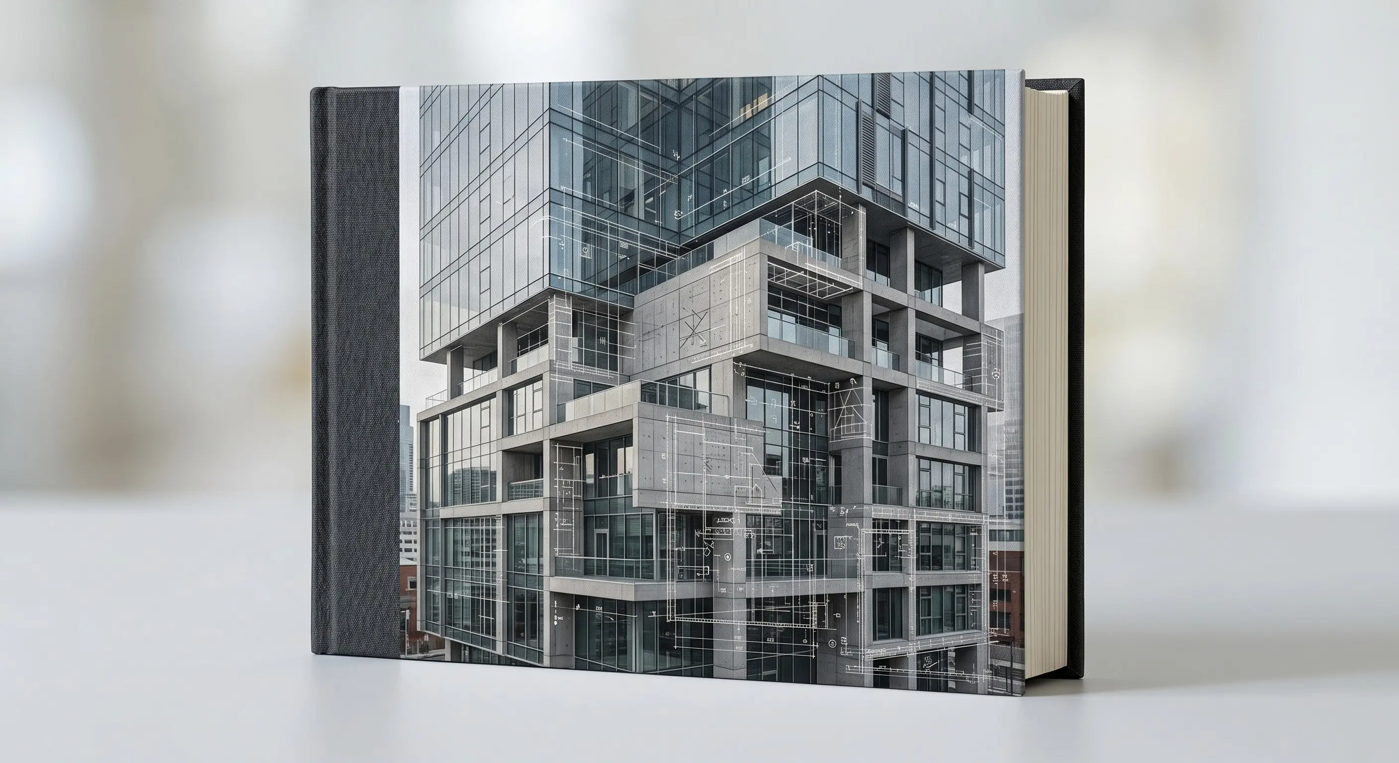 Comparativa visual entre modelo BIM y gemelo digital de un edificio,  separados por una línea diagonal luminosa sobre fondo oscuro.