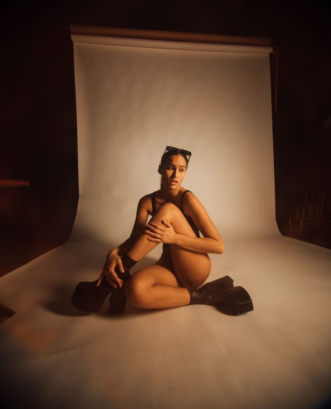 Red and black 3D cube mockup on a table