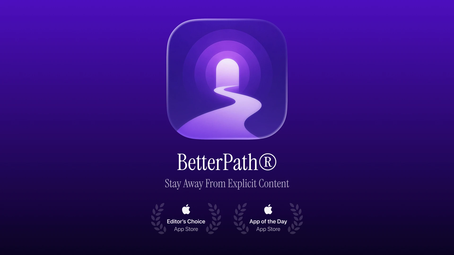 BetterPath app interface and App Store promotional screens for avoiding explicit content