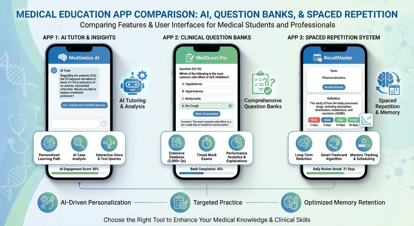 Comparison of top UKMLA preparation apps showing key features
