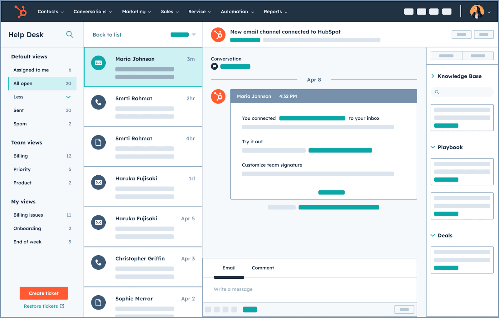 Deliver support on customers' preferred HubSpot channels.