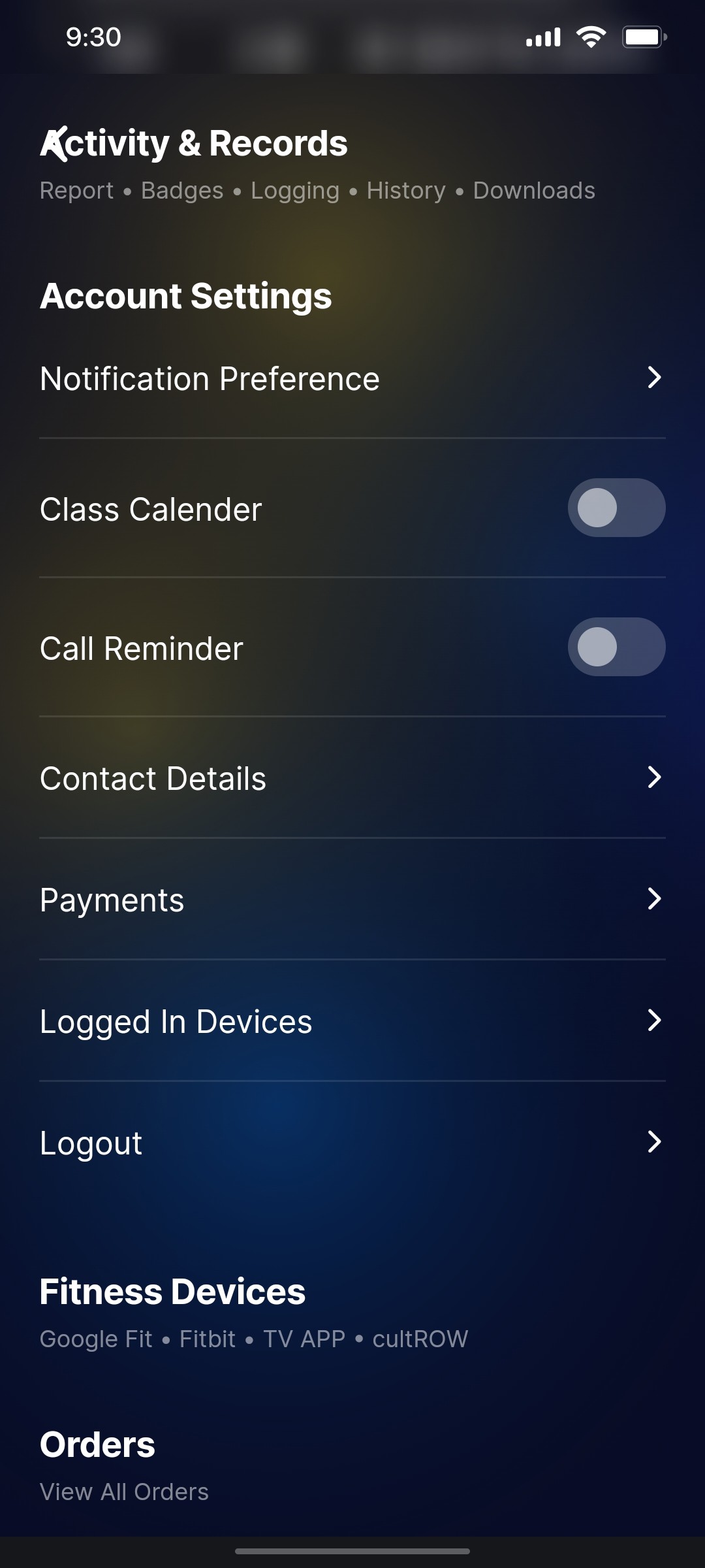 Cult.fit App Activity Screen
