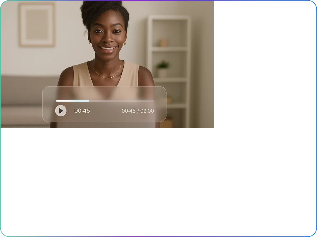 Person in profesional scenery smiling, during interview