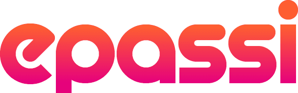 The image displays the vibrant and modern logo of "epassi" in a bold gradient of orange and pink, capturing attention with its sleek and dynamic design.