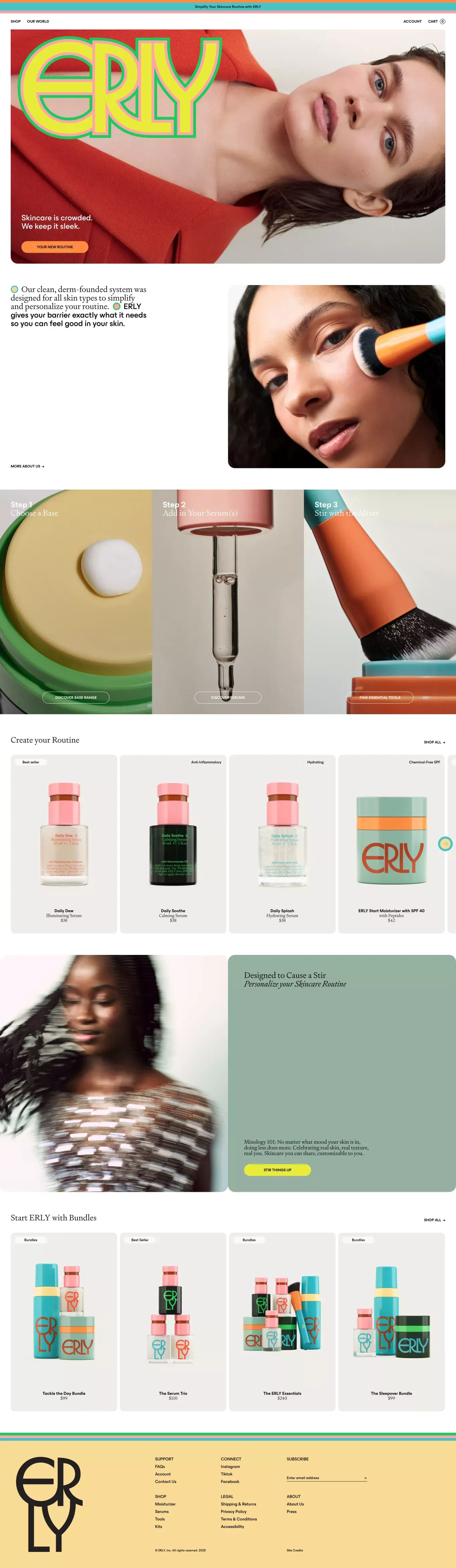 ERLY Skincare - Clean, Dermatologist-Bac ecommerce page screenshot showcasing Beauty and Ecommerce design
