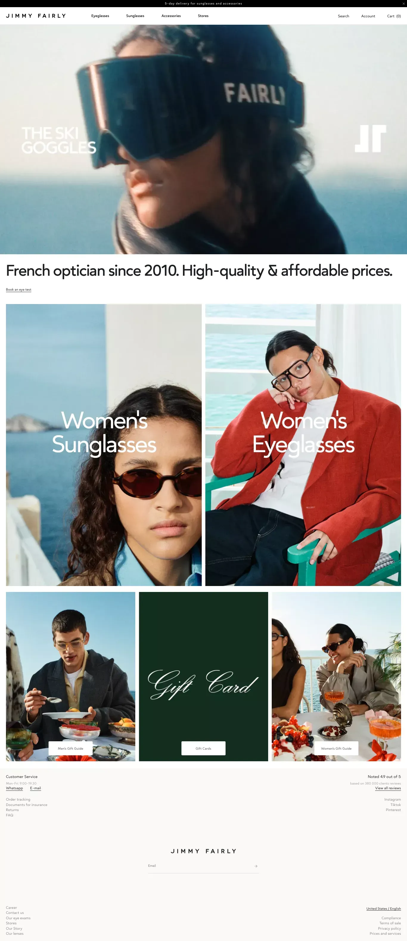Jimmy Fairly I Sunglasses and eyeglasses ecommerce page screenshot showcasing Ecommerce and Fashion design