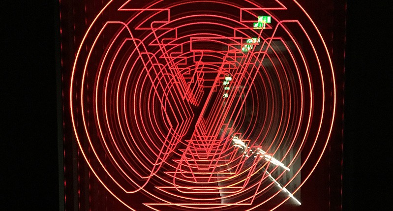 Louis vuitton outline logo with illuminated red lights overlapped
