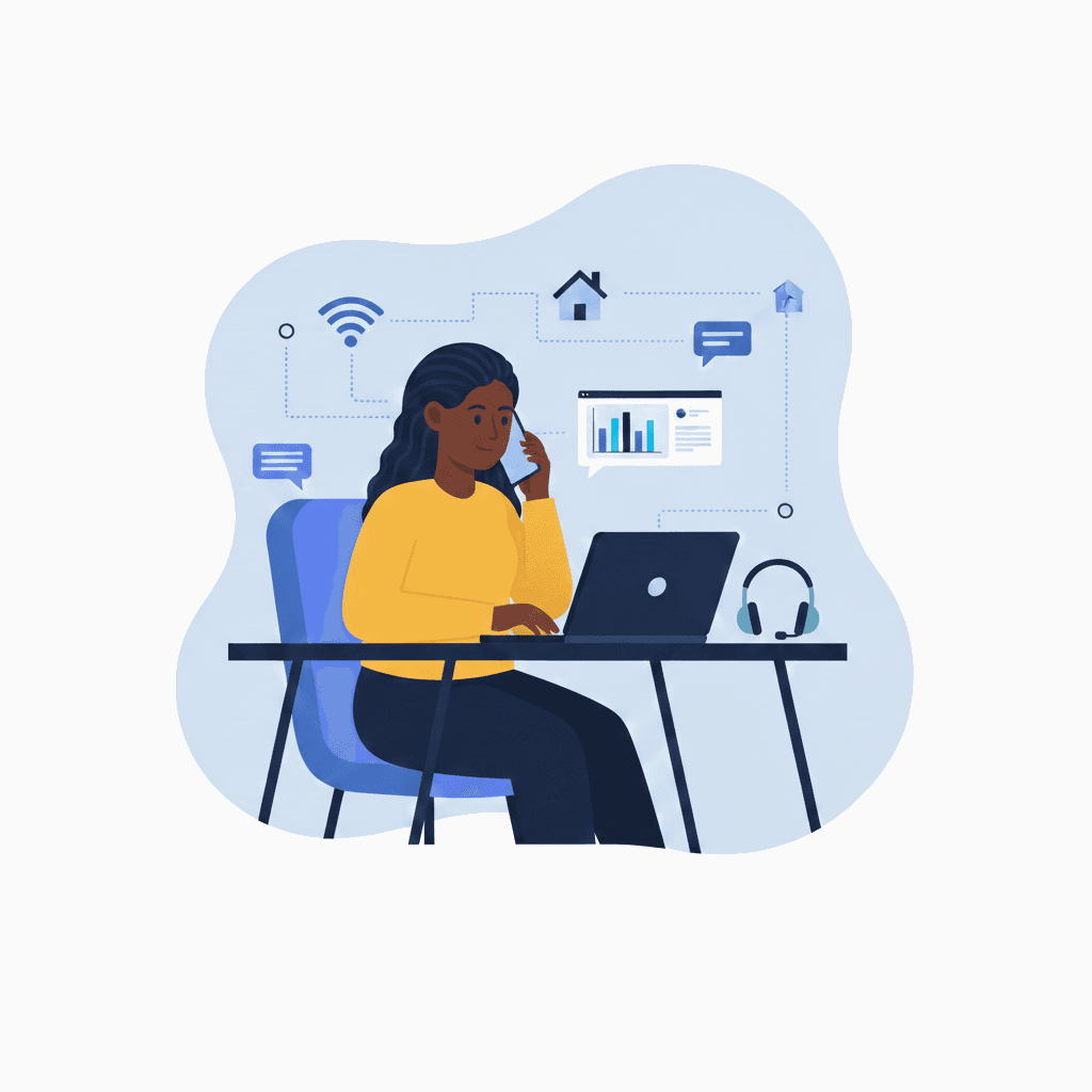 Person using a laptop to show the system is remote work ready.