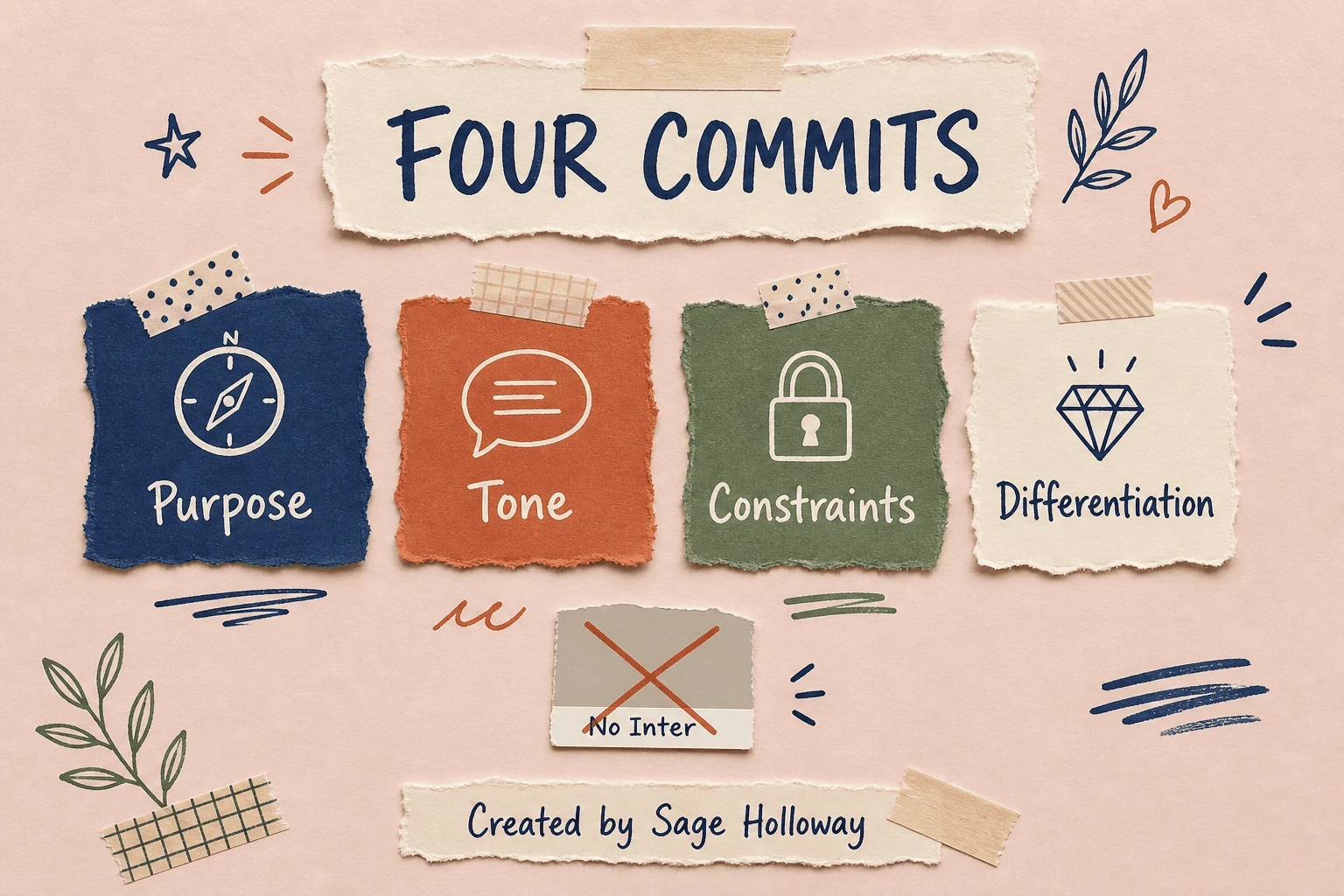 Scrapbook diagram of the Claude Code frontend-design plugin four steps: Purpose, Tone, Constraints, Differentiation