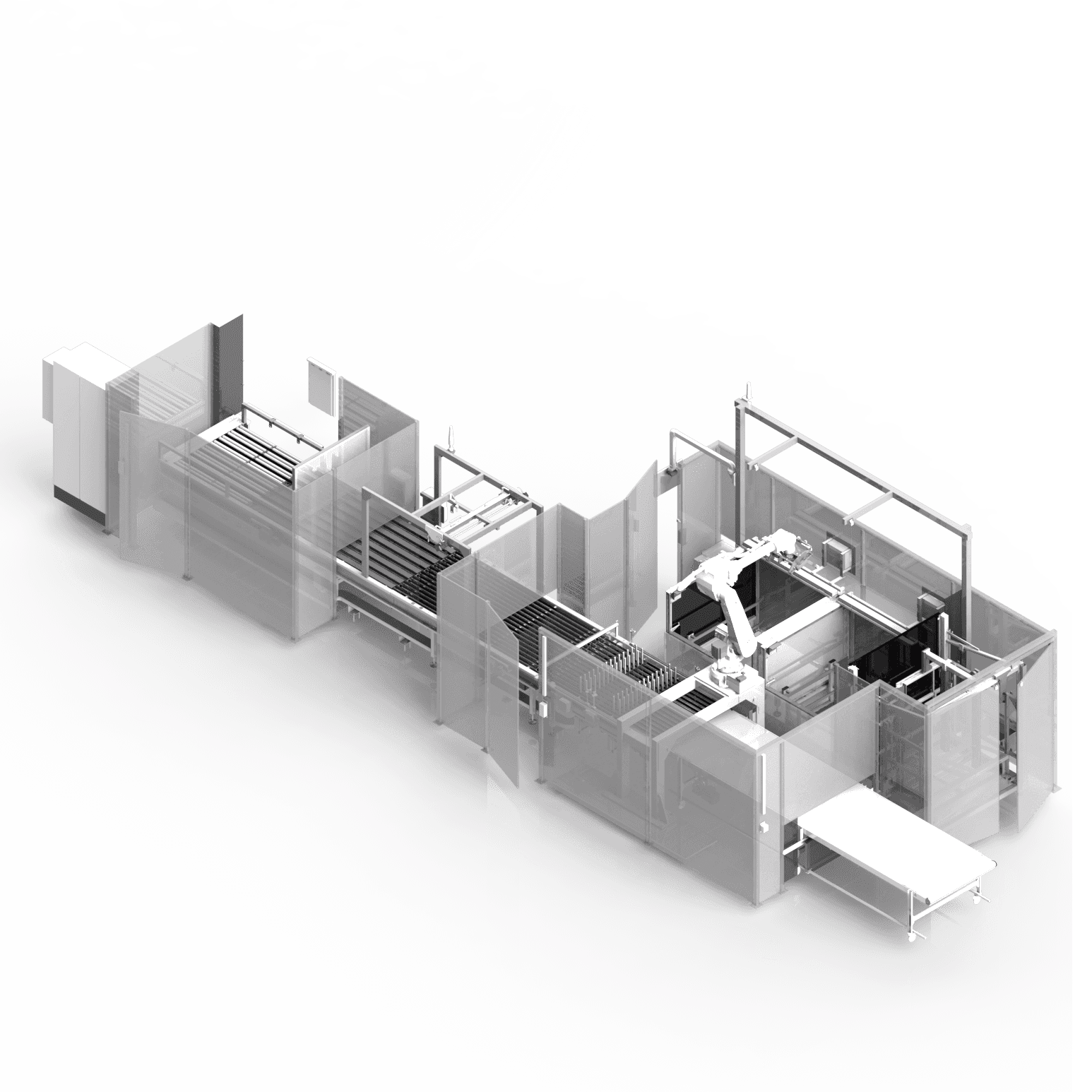 Industrial robot on a production line. Automated production, factory. Technology.