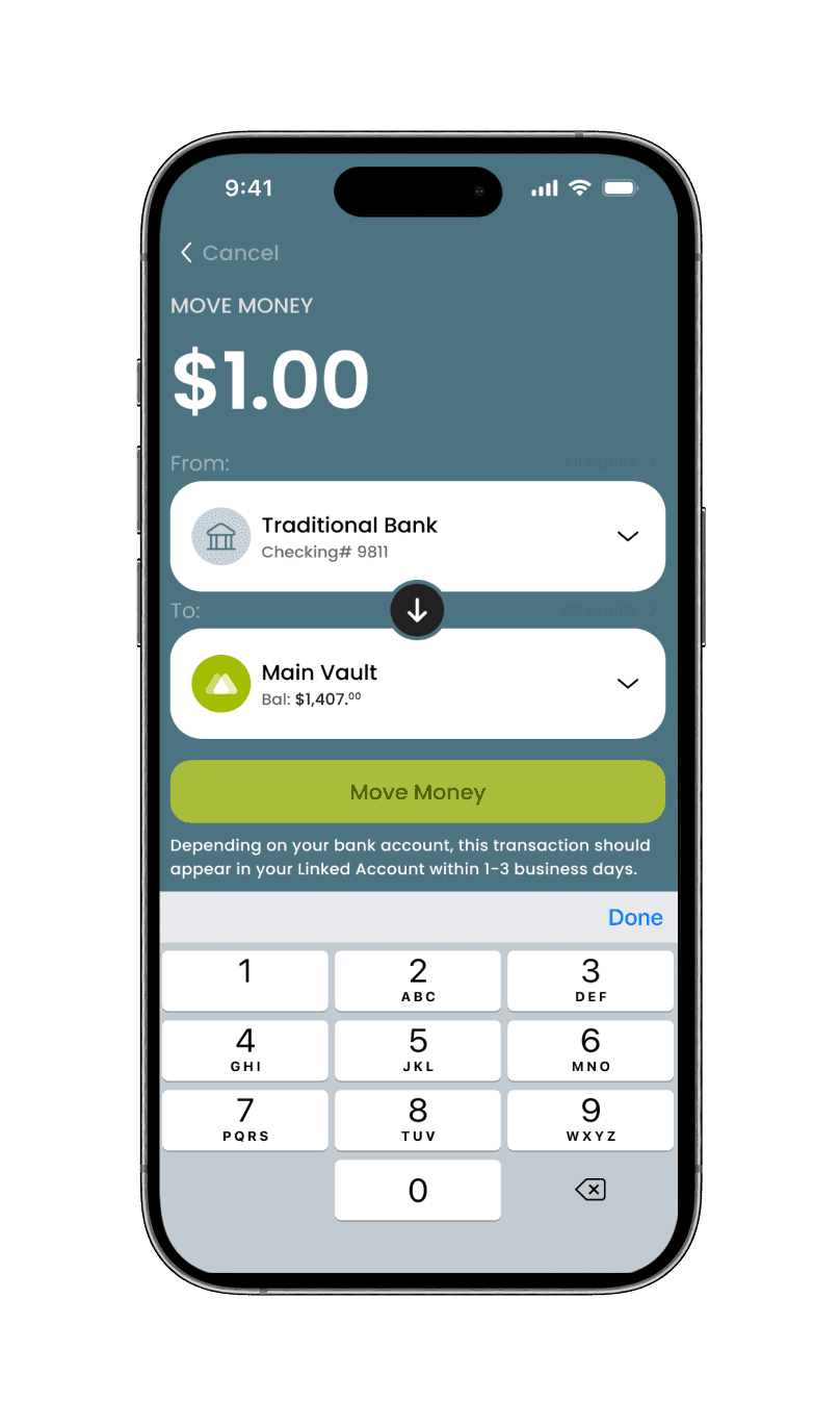 Move money transfer screen on a phone