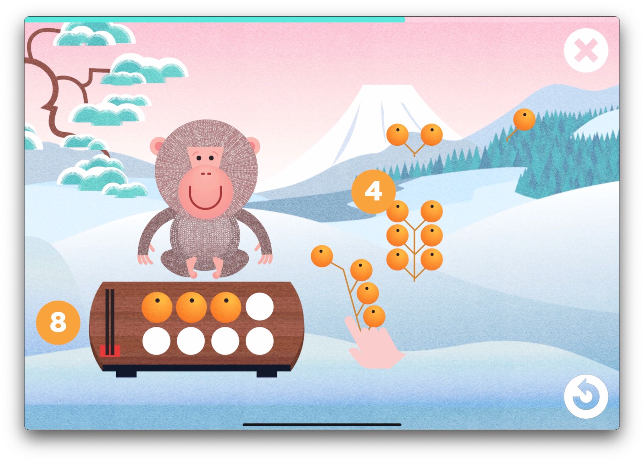 Addition within 10 in ‘Monkey’ game (Funexpected Math app)