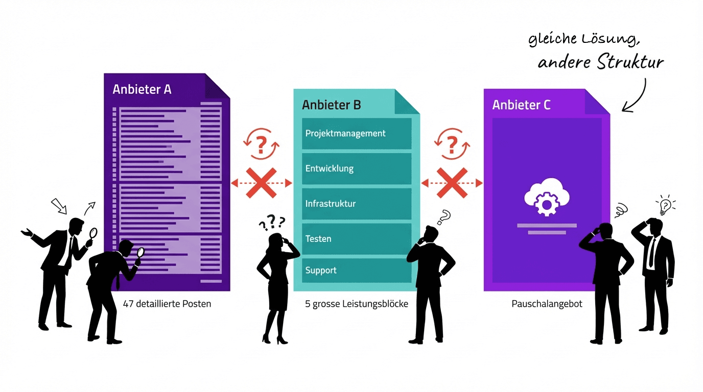 Drei IT-Angebote im Vergleich: gleiche Lösung, andere Struktur
