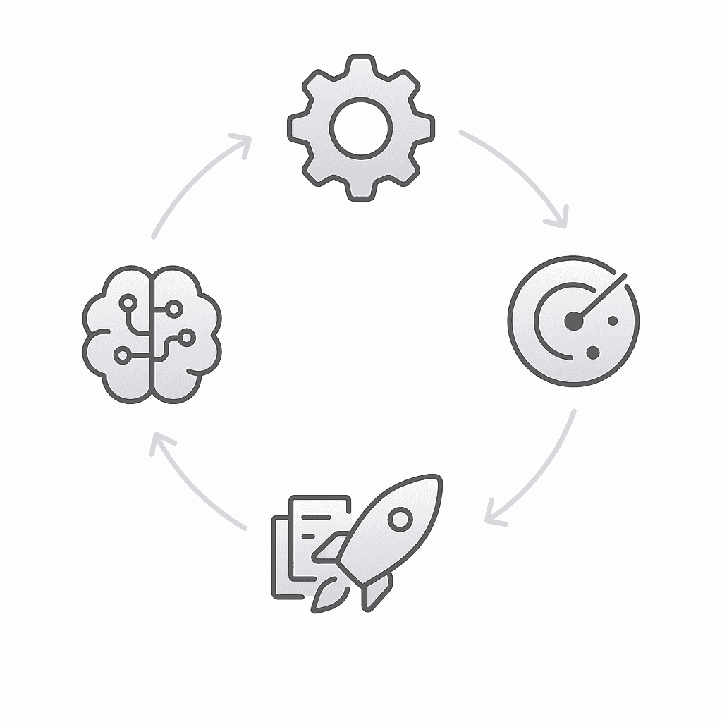 Circular flow illustrating configuration, monitoring, interpretation, and action steps in AI citation workflow