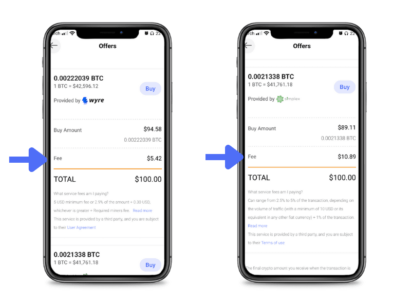 wyre fees vs simplex fees