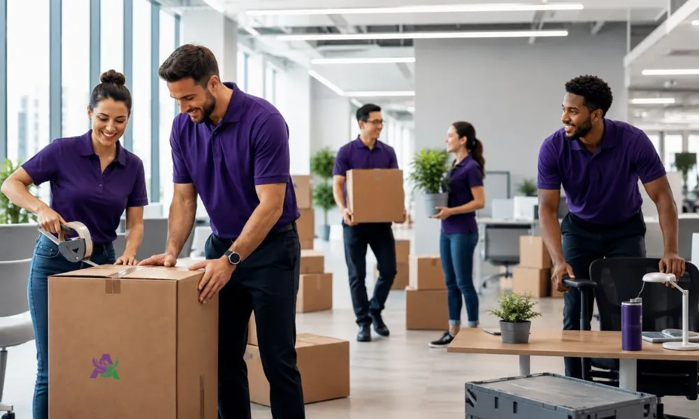 Employes helps in office move