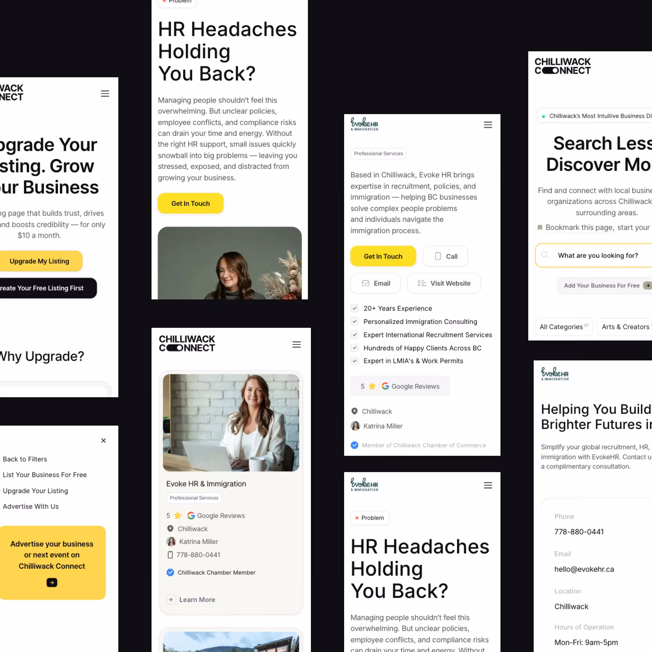 Chilliwack Connect website section highlighting hendeches back headaches