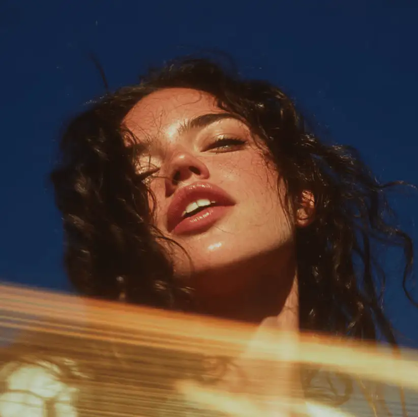 Woman with blue sky background