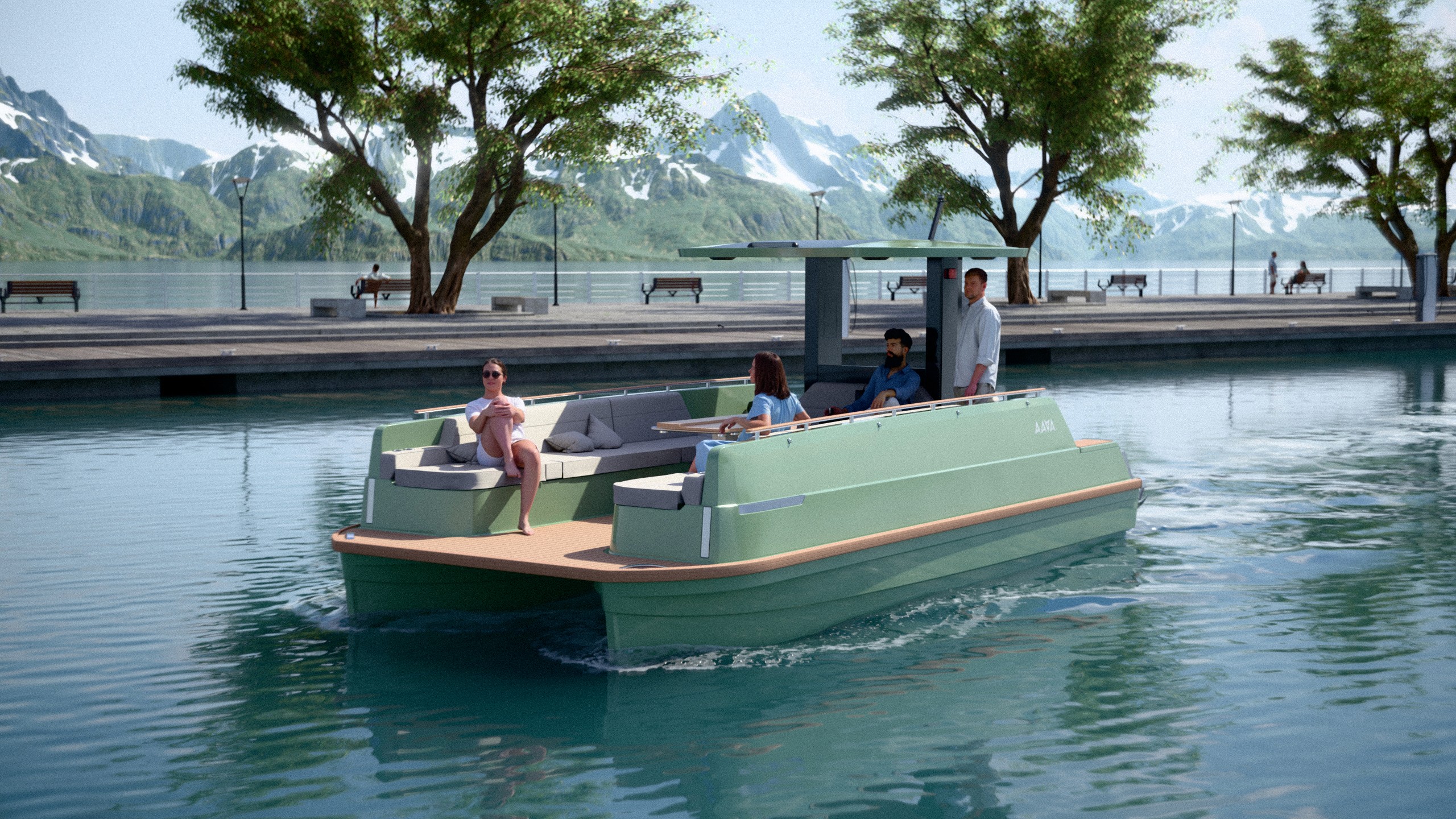 Computer 3D visual of the leasure electruc boat