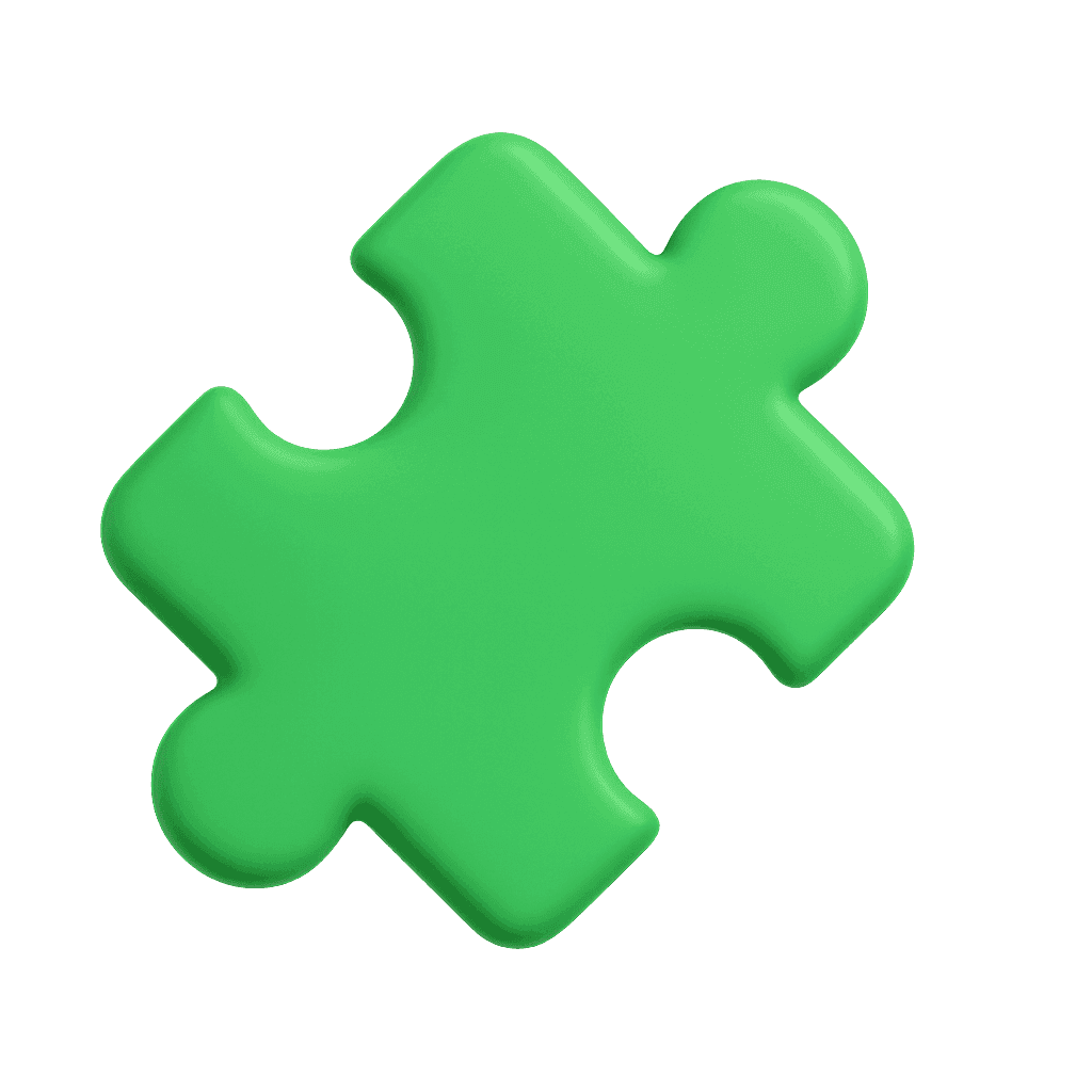 A single green puzzle piece on a gray background.
