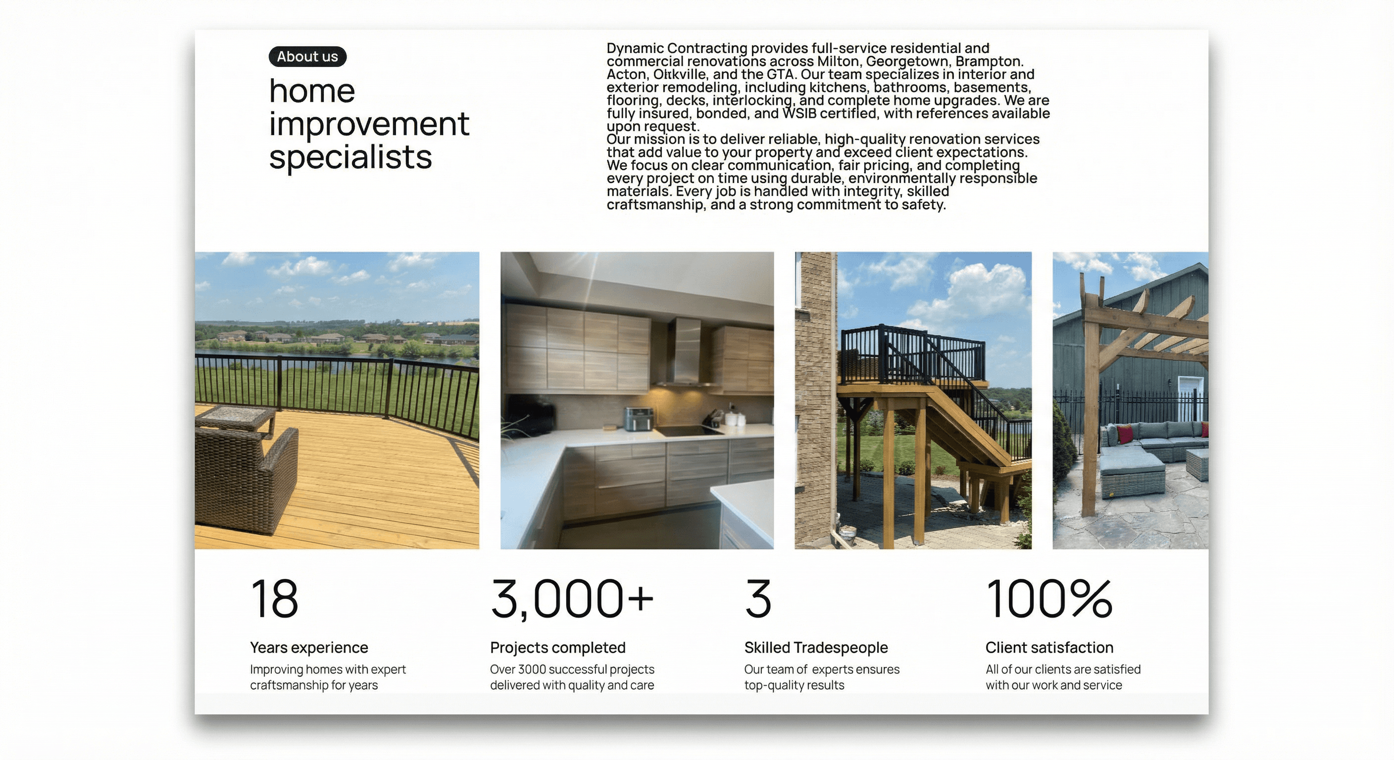 Halton Hills contractor website - about us UX projects workers satisfaction stats by DAWebDesigns