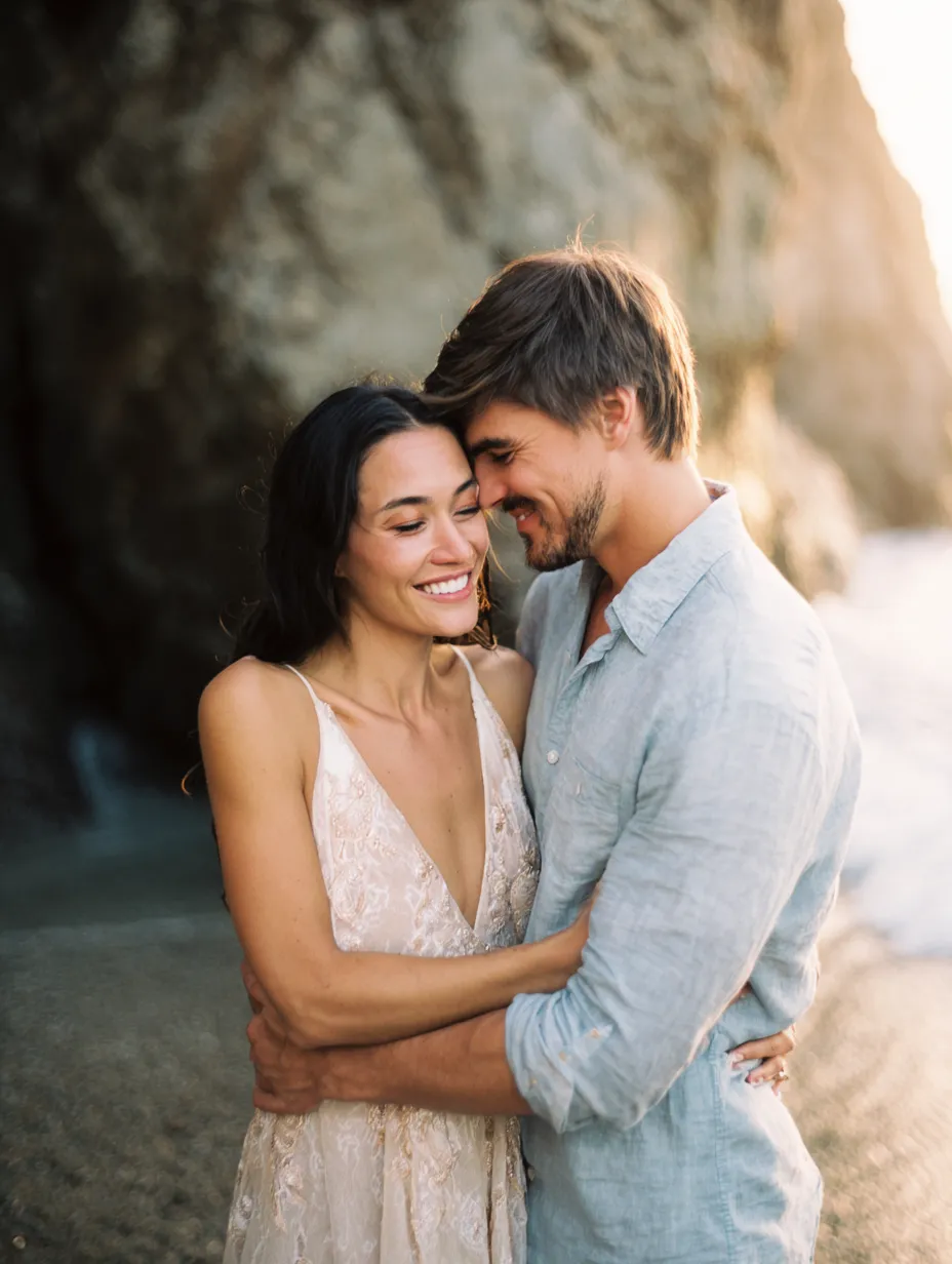 man and woman kissing in front of people