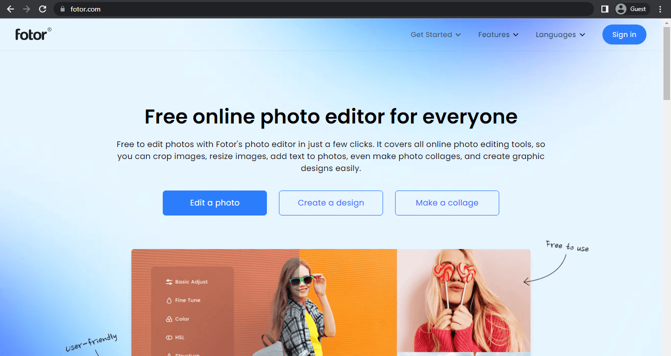 fotor landing page