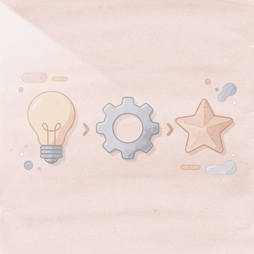 Three icons showing the progression from assessment to targeting to achievement