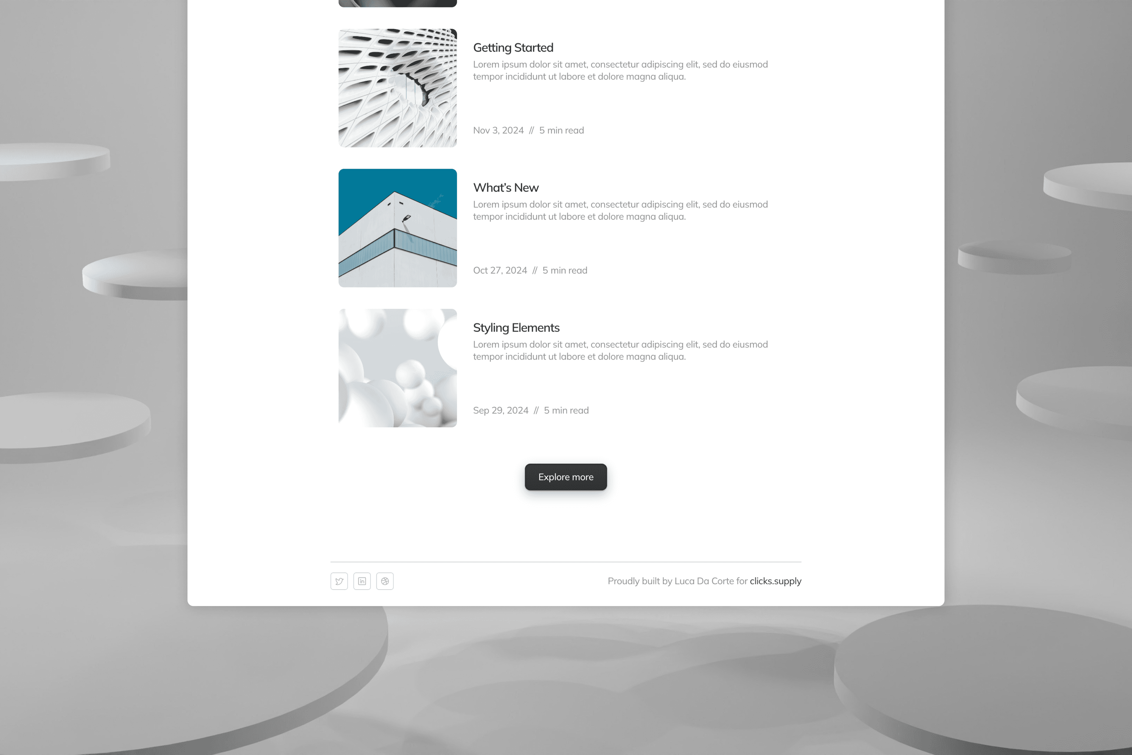 About us page design for a free blog template powered by Framer 