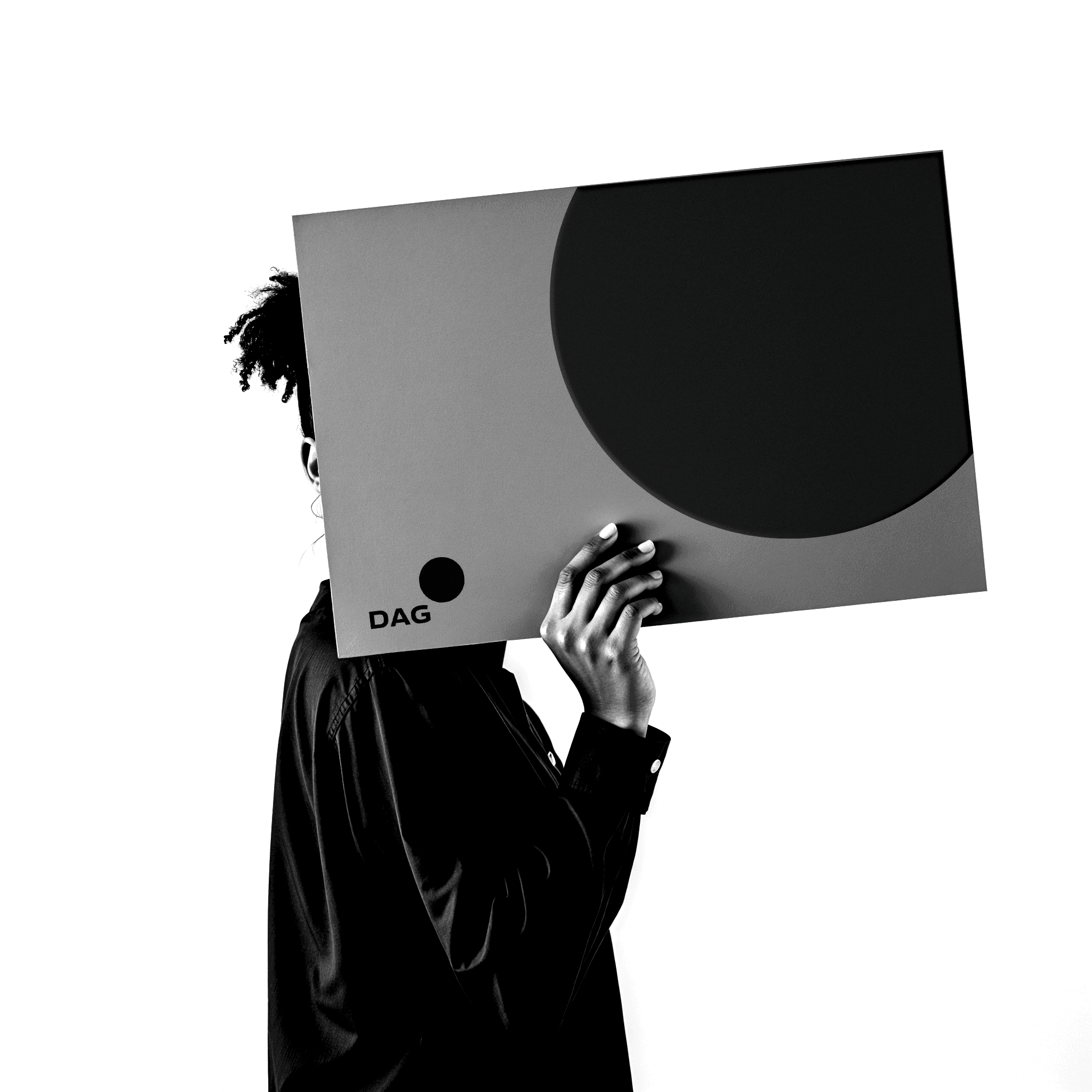 Illustration of gallery visitor viewing artwork in high-contrast editorial style