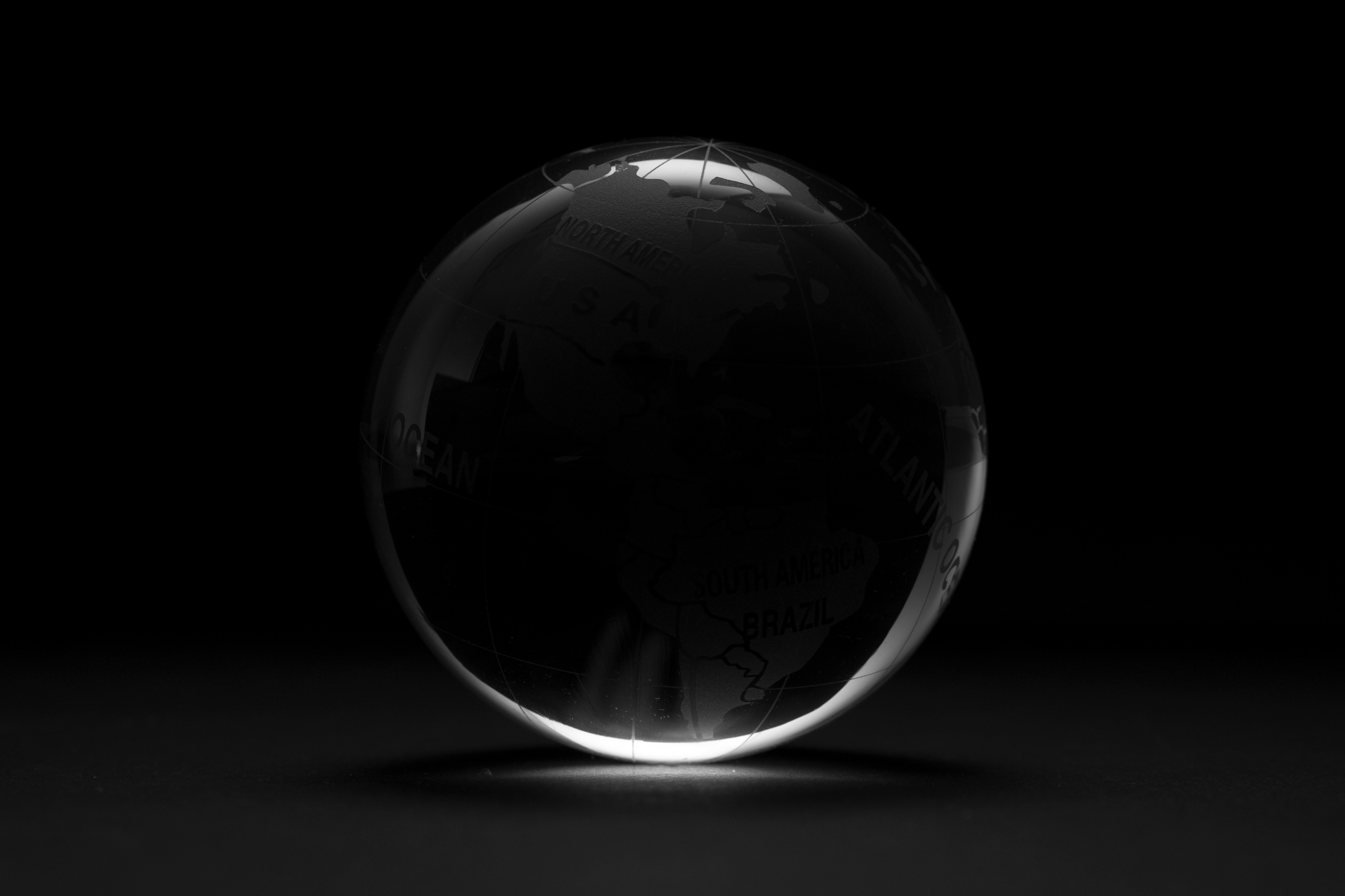 round clear ball with black background