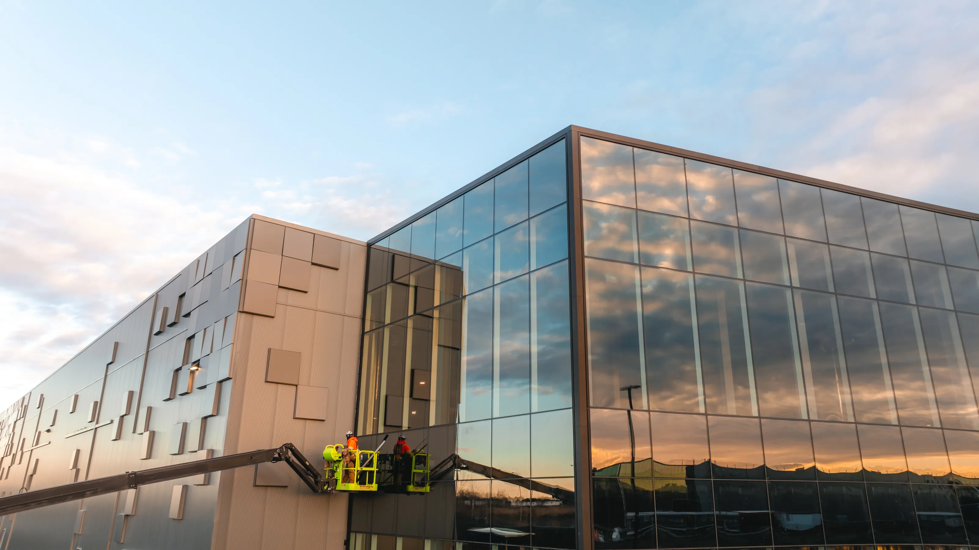 Modern building at sunset
