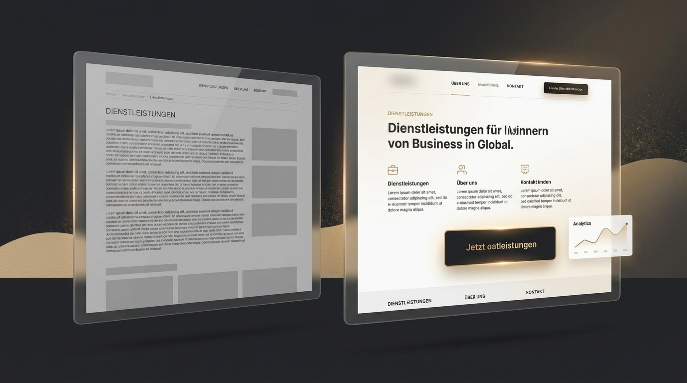 Vergleich einer unstrukturierten und einer optimierten Leistungsseite mit klarem Call to Action