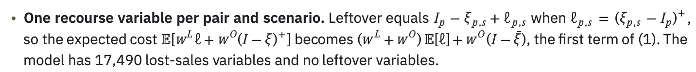 Expected leftover and recourse formulation