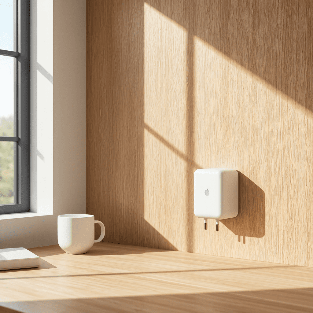 product photography of a wall charger