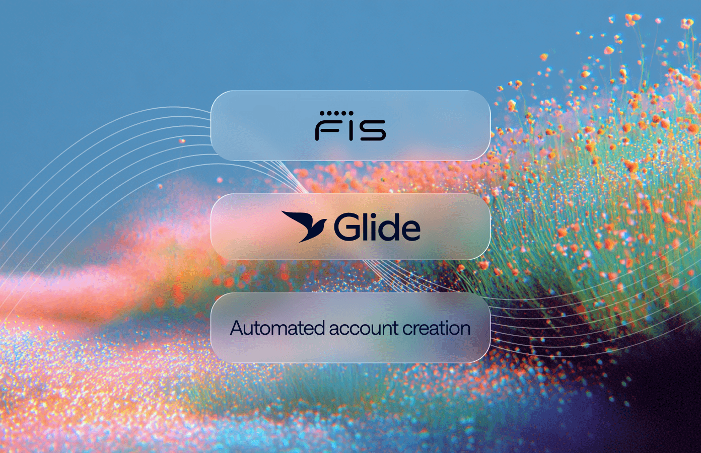Abstract hero image showing a dynamic wave of orange and blue particles on a gradient background.