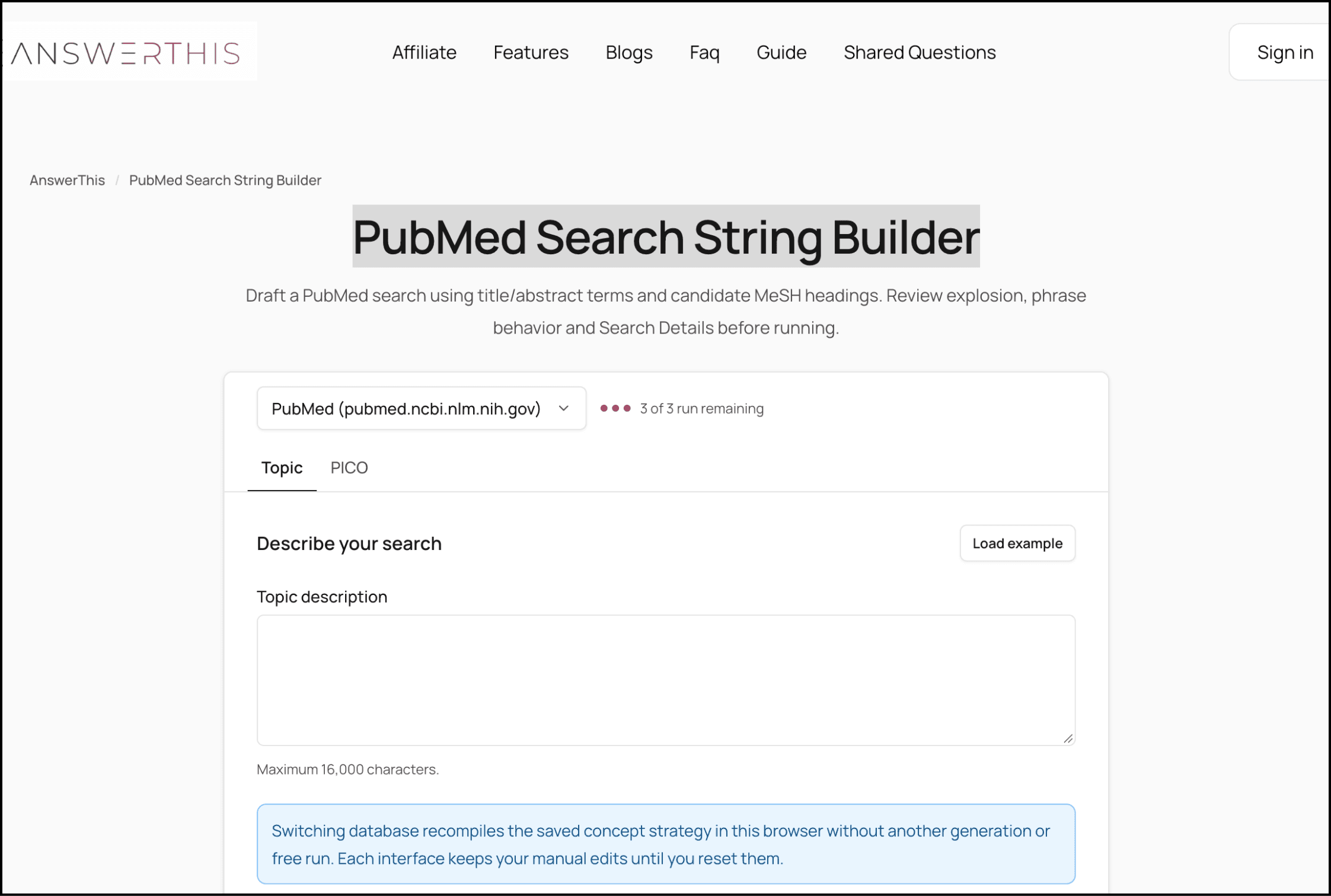 Answerthis Pubmed search string builder