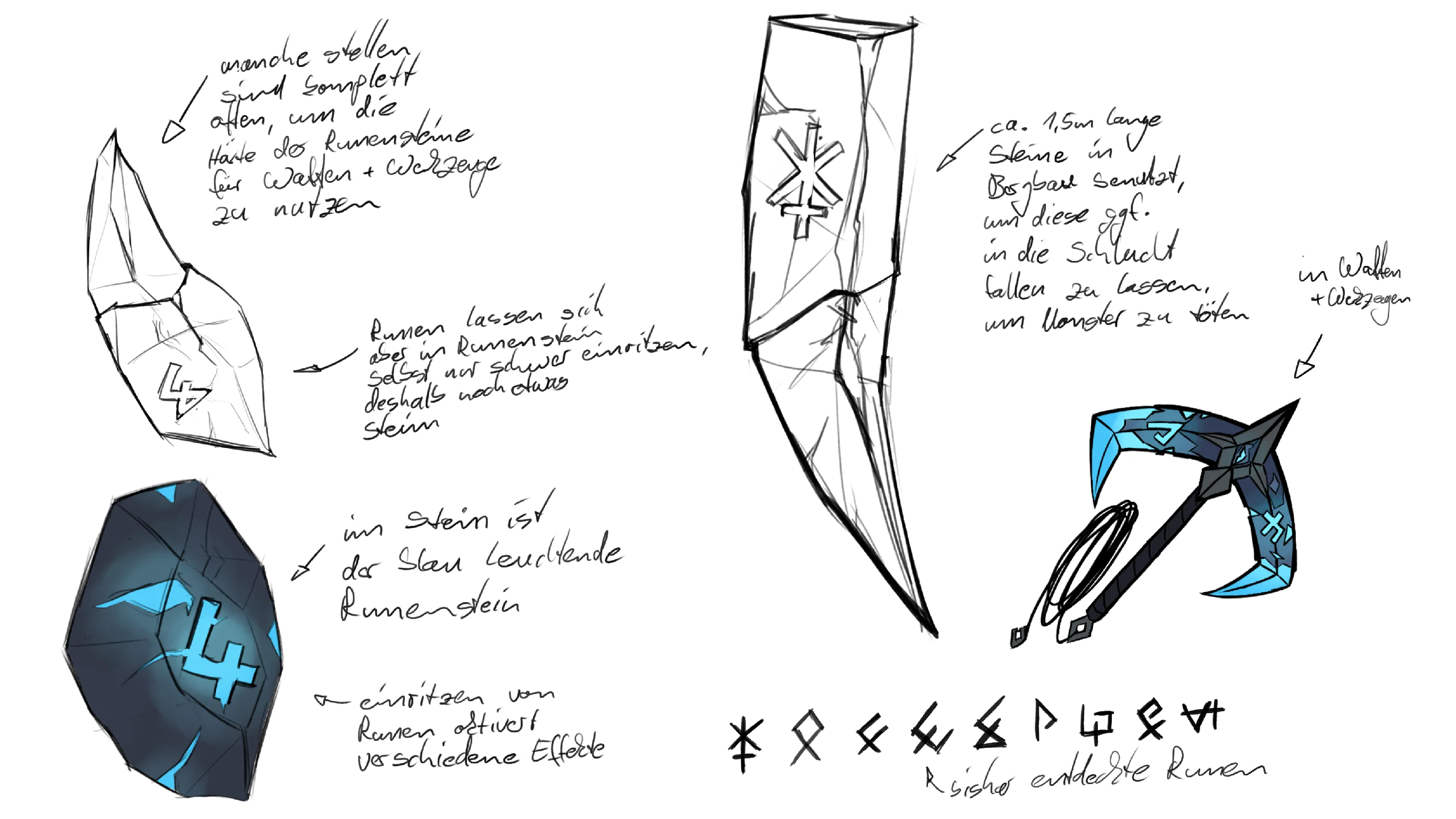 Additional sketches expanding the concept of "runes"