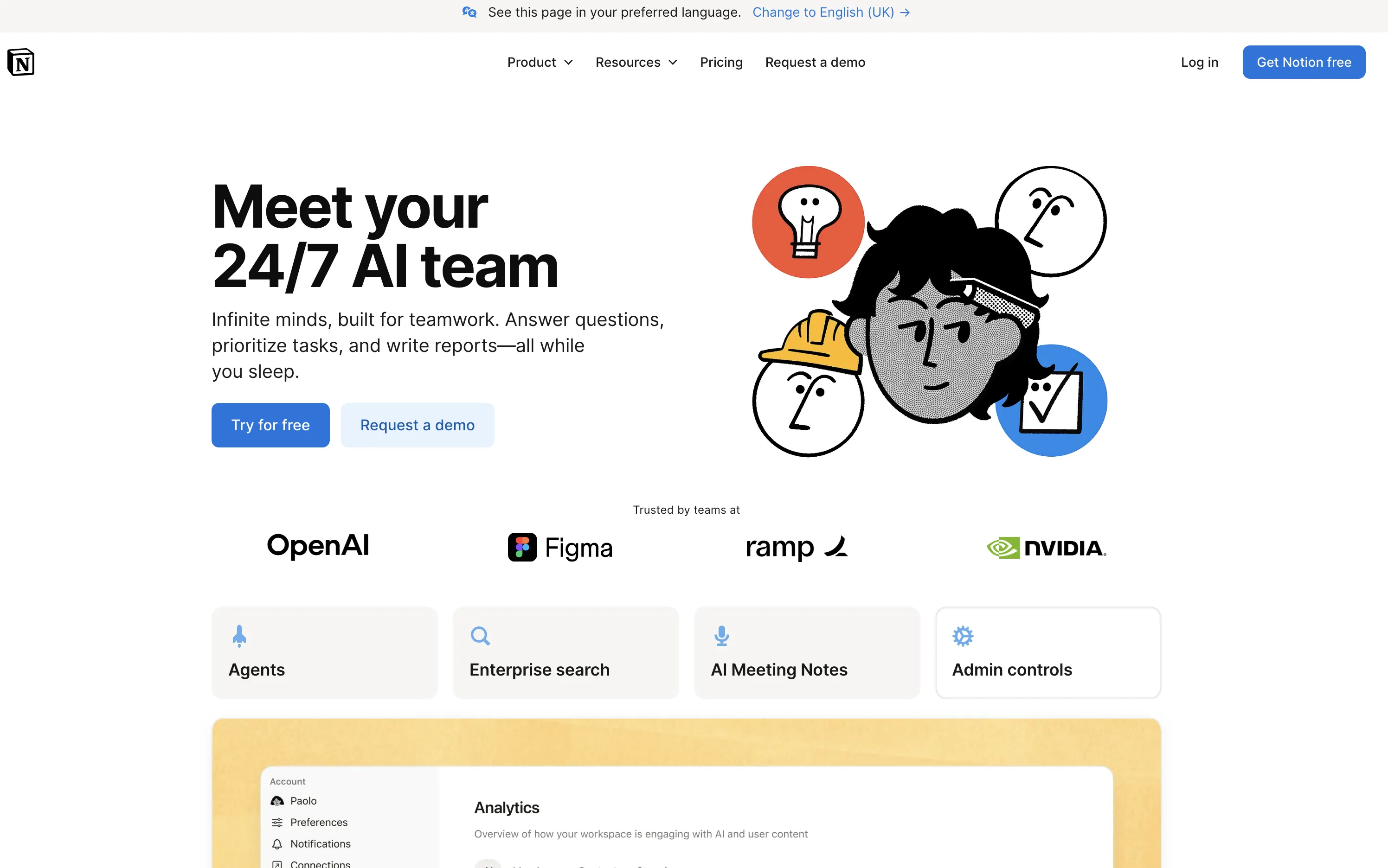 Notion AI Homepage