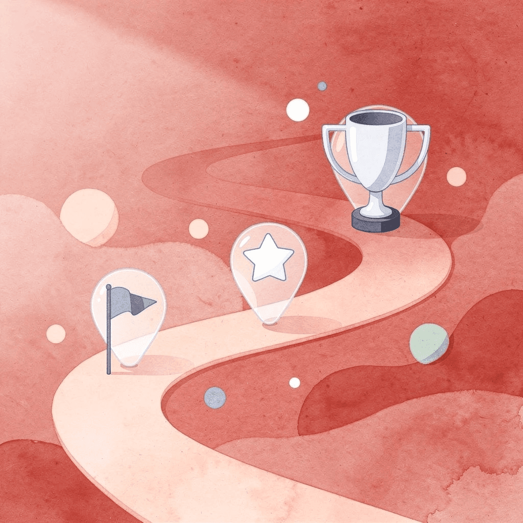 Winding path with milestone markers showing fitness journey progression