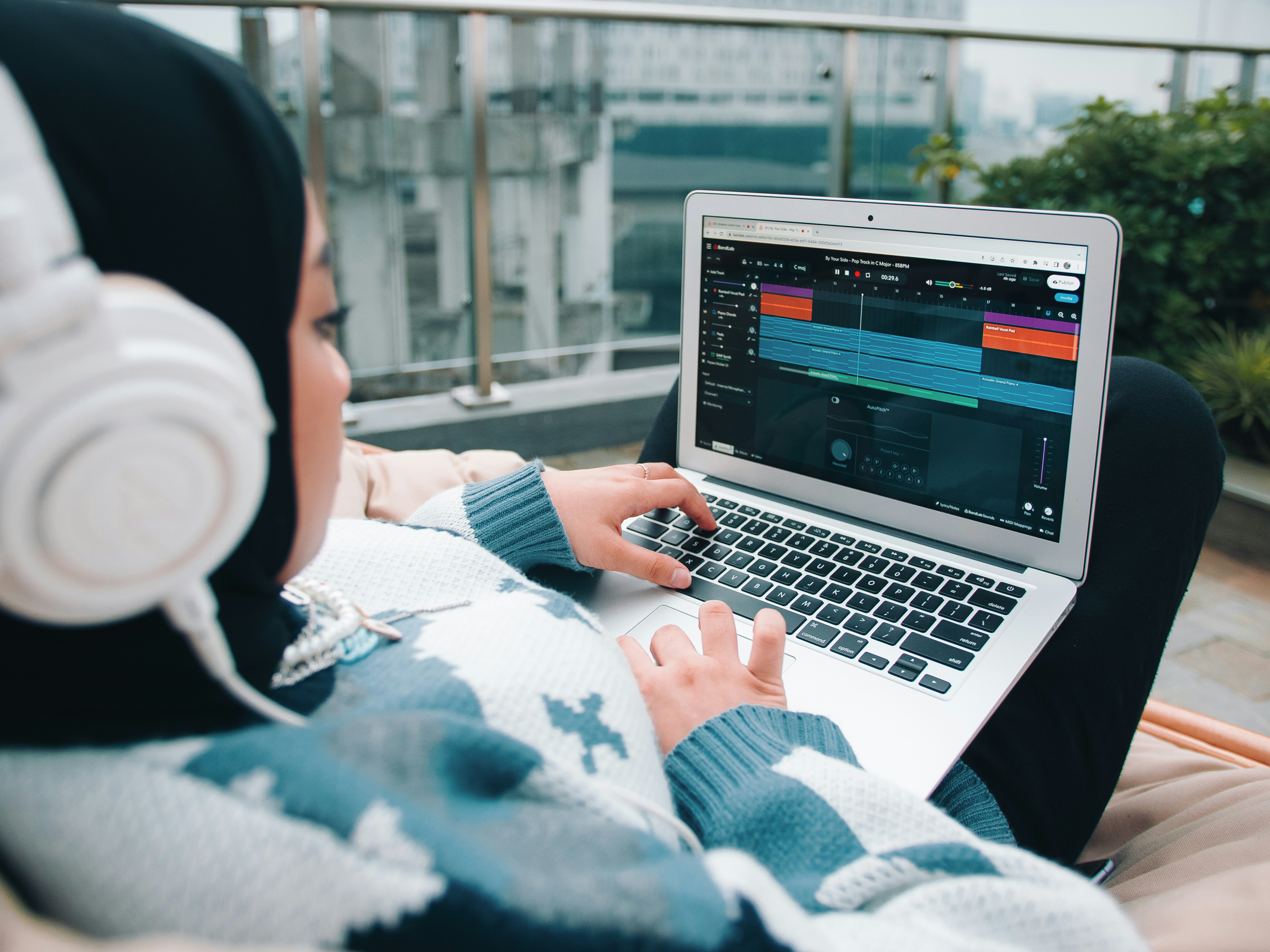 girl playing music