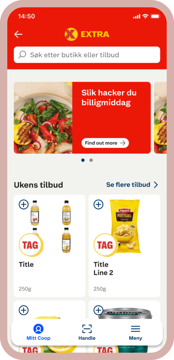 User interface of Coop, a grocery chain in Norway.