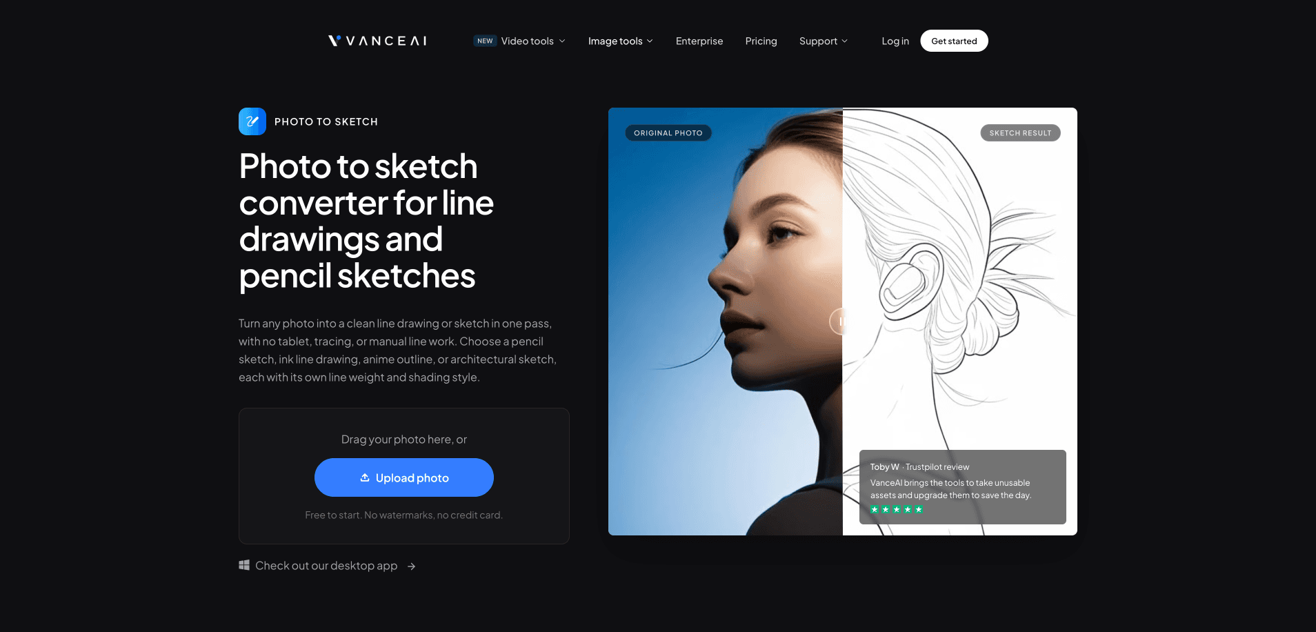 VanceAI Photo to Sketch 页面模板